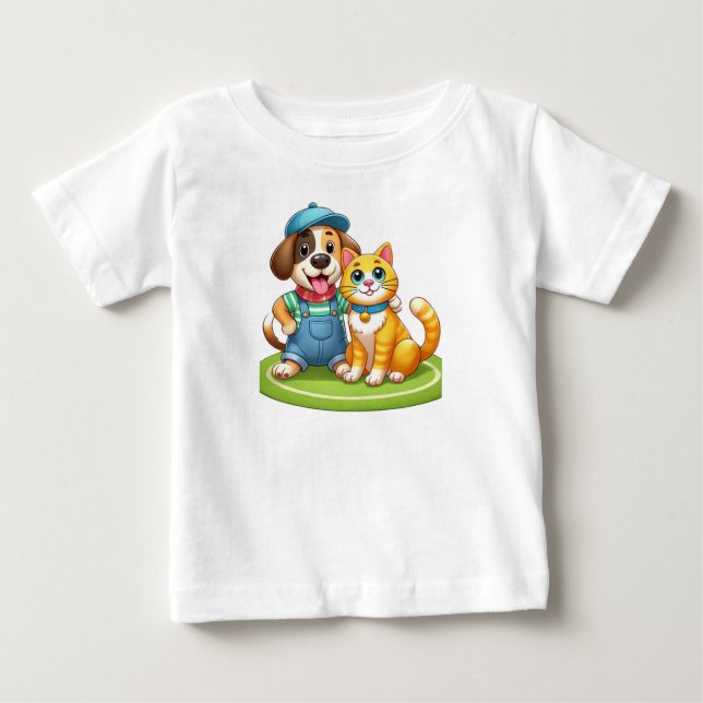 Furry Friends Forever: Dog and Cat Together Baby T-Shirt (Front)