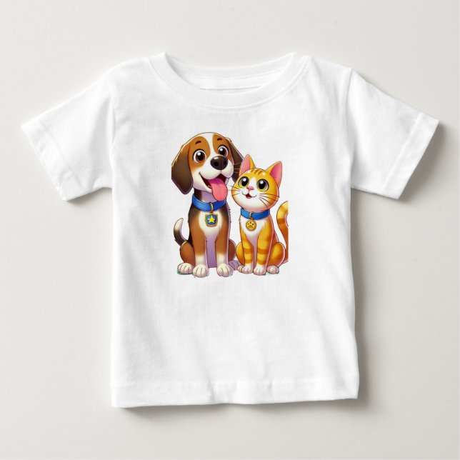 Furry Friends Forever: Dog and Cat Together Baby T-Shirt (Front)