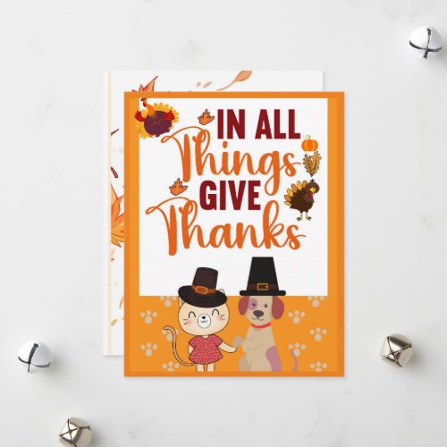 Furry Friends Giving Thanks _ A Dog and Cat Thanks Holiday Card