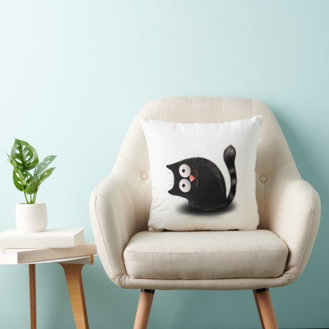 Furry funy black cat throw pillow (Chair)