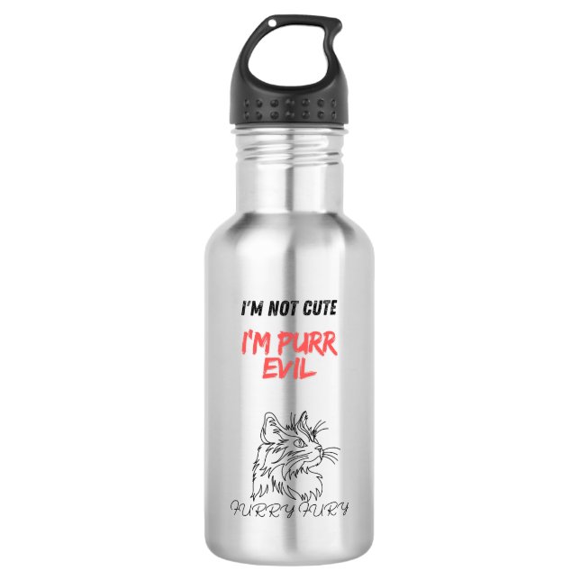 Furry fury - funny cat stainless steel water bottle (Front)