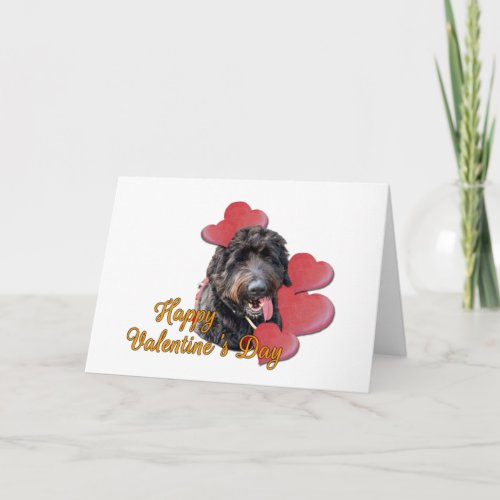 Furry Goldendoodle Black Happy Valentine Day Heart Card