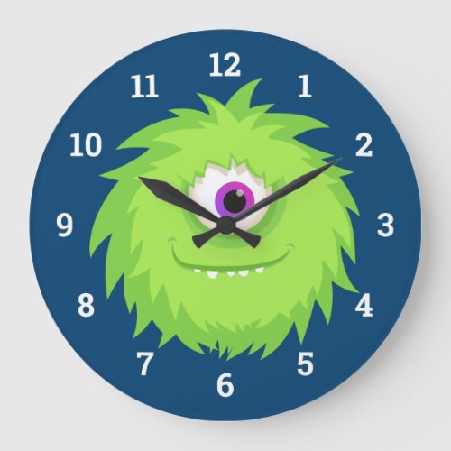 Furry Green Little Monster Large Clock