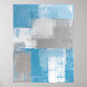 'Furry' Grey and Teal Abstract Art Poster Print