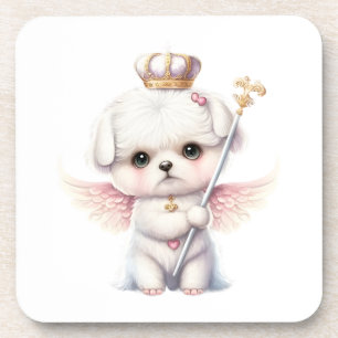 Furry Joy: Angel Wing Maltese Dog Puppy Gift Beverage Coaster
