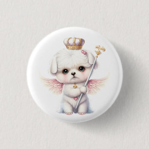 Furry Joy: Angel Wing Maltese Dog Puppy Gift Button