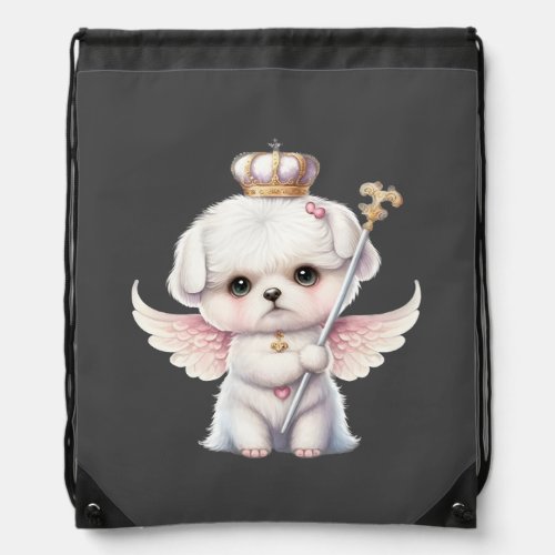 Furry Joy Angel Wing Maltese Dog Puppy Gift Drawstring Bag