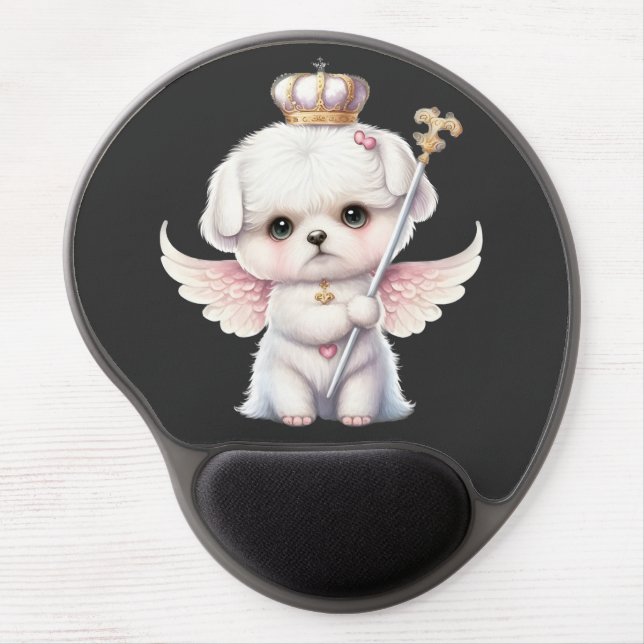 Furry Joy: Angel Wing Maltese Dog Puppy Gift Gel Mouse Pad (Front)