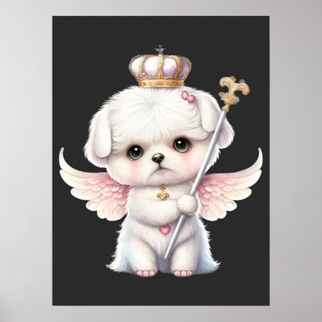 Furry Joy: Angel Wing Maltese Dog Puppy Gift Poster (Front)