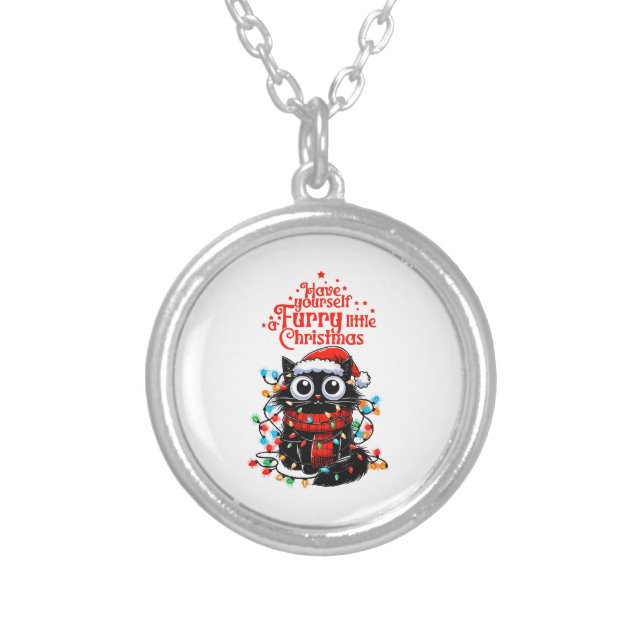Furry Little Christmas  Silver Plated Necklace (Front)