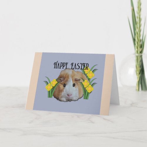 Furry Little Guinea Pig Tan Happy Easter Daffodil  Card