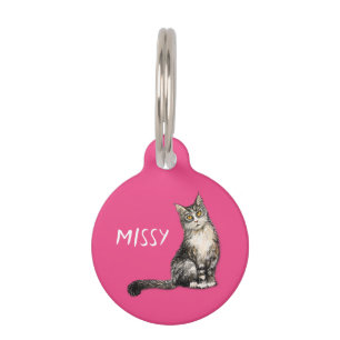 Furry long haired cat pet ID tag