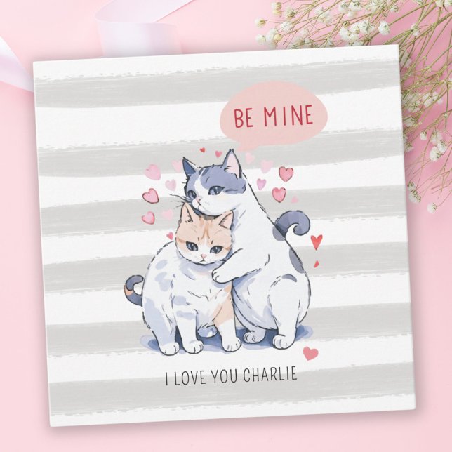 Furry Love Cat Couple Be Mine Valentine's Day Holiday Card (Furry Love Cat Couple Be Mine Valentine's Day Holiday Card)
