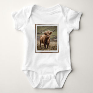 **"Furry Majesty: The Woolly Brown Highland Cow"** Baby Bodysuit
