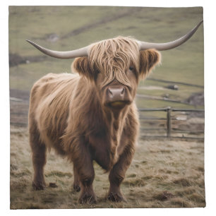 **"Furry Majesty: The Woolly Brown Highland Cow"** Cloth Napkin