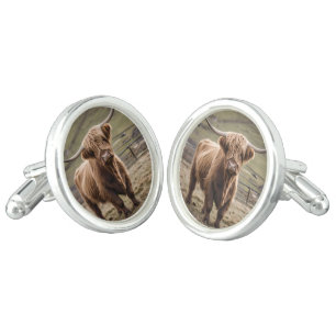 **"Furry Majesty: The Woolly Brown Highland Cow"** Cufflinks