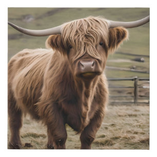 **"Furry Majesty: The Woolly Brown Highland Cow"** Faux Canvas Print