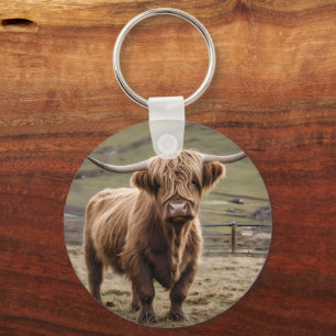 **"Furry Majesty: The Woolly Brown Highland Cow"** Keychain