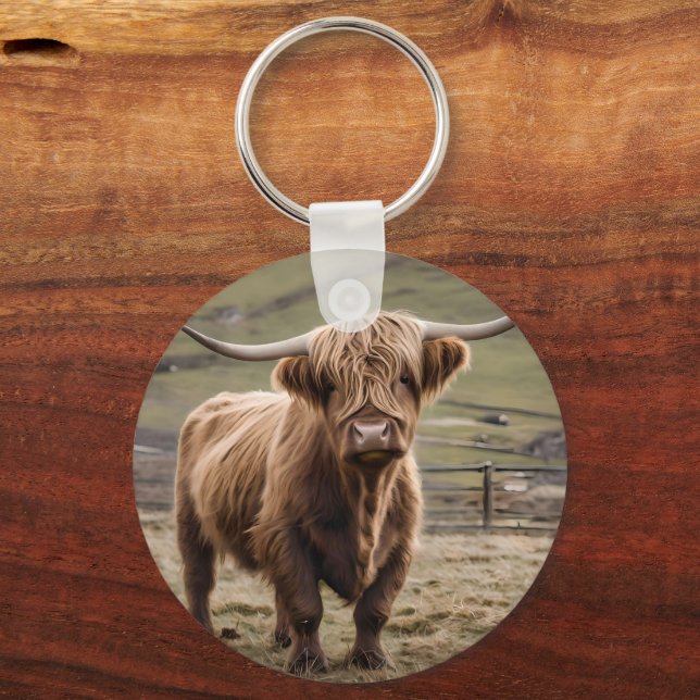 **"Furry Majesty: The Woolly Brown Highland Cow"** Keychain (Back)