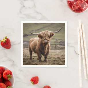 **"Furry Majesty: The Woolly Brown Highland Cow"** Napkins