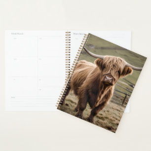 **"Furry Majesty: The Woolly Brown Highland Cow"** Planner