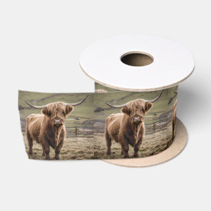 **"Furry Majesty: The Woolly Brown Highland Cow"** Satin Ribbon