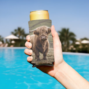 **"Furry Majesty: The Woolly Brown Highland Cow"** Seltzer Can Cooler