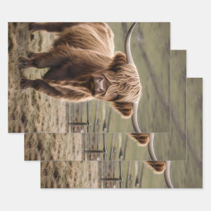 **"Furry Majesty: The Woolly Brown Highland Cow"** Wrapping Paper Sheets