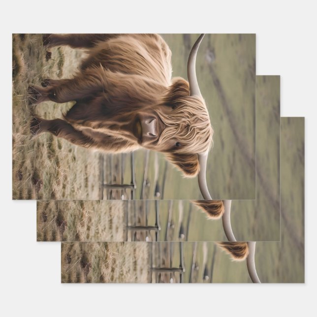 **"Furry Majesty: The Woolly Brown Highland Cow"** Wrapping Paper Sheets (Set)
