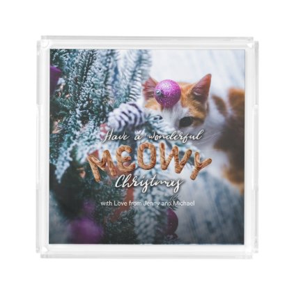 Furry Meowy Christmas Fun Typography Christmas Acrylic Tray