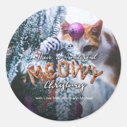 Furry Meowy Christmas Fun Typography Christmas Classic Round Sticker