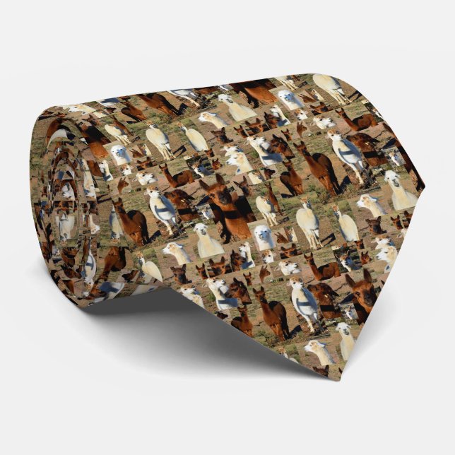 "Furry Moments: An Alpaca Photo Collage" Neck Tie (Rolled)