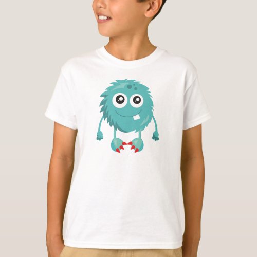 Furry Monster Blue Monster Cute Monster Silly T_Shirt
