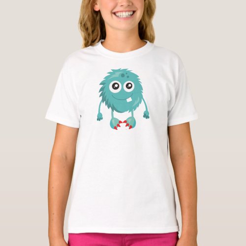 Furry Monster Blue Monster Cute Monster Silly T_Shirt