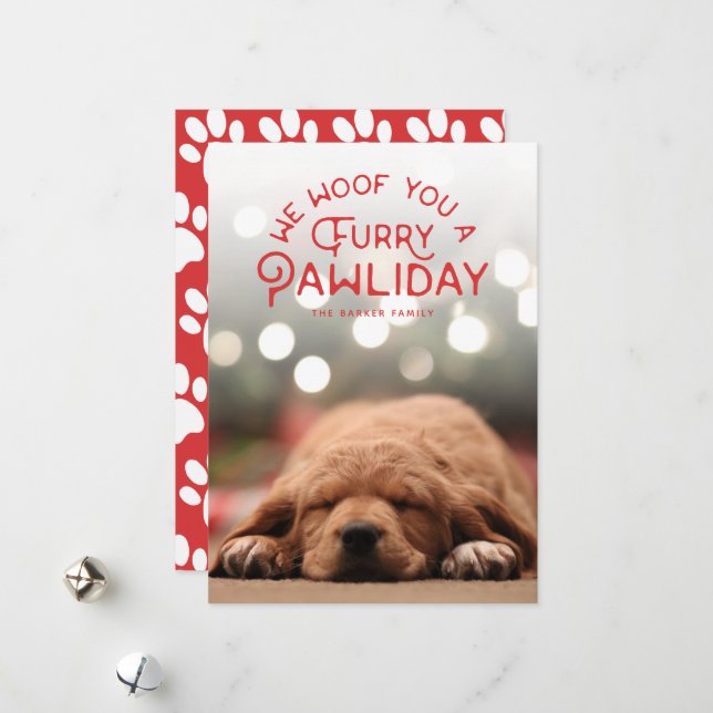 Furry Pawliday | Pet Photo Holiday Card (Front/Back In Situ)