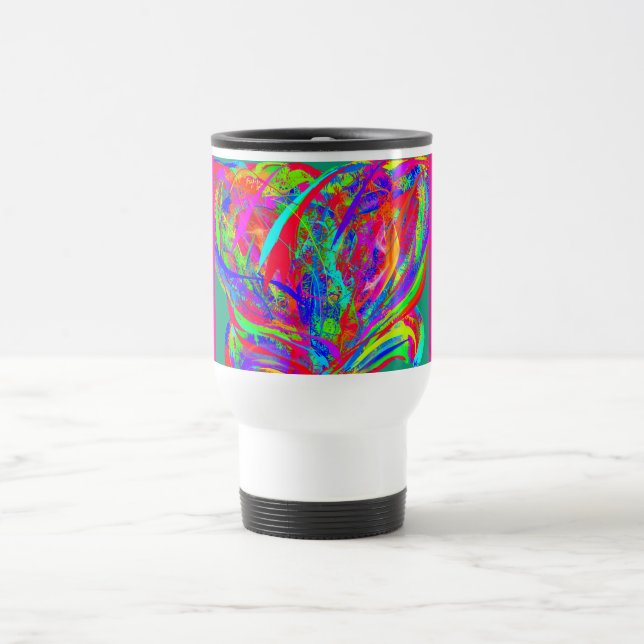 Furry Rainbow Colored Flower Travel Mug (Center)