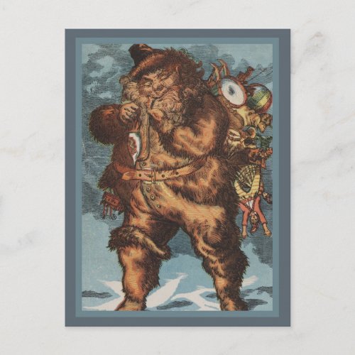 Furry Santa Smoking His Pipe Holiday Postcard