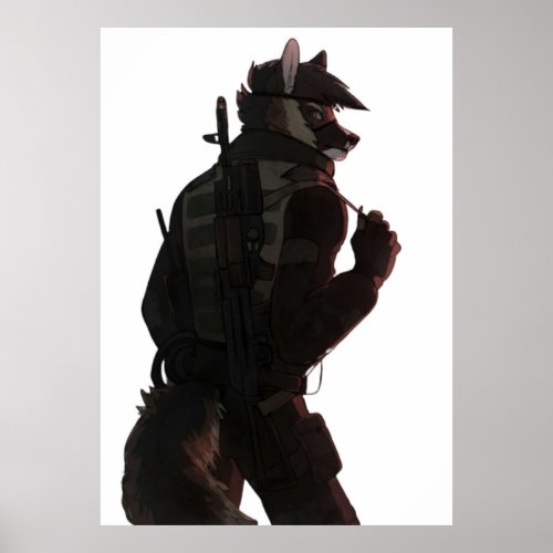 Furry wolf military poster