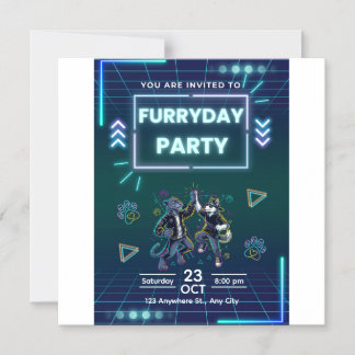 Furryday Party Invitation Retro Neon
