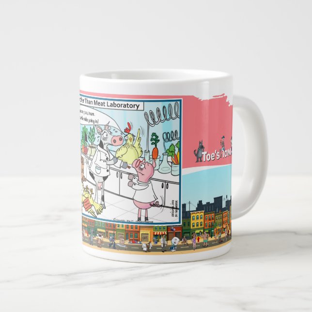 Further Than Meat | Satirical Humor Giant Coffee Mug (Front Right)