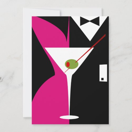 Fuschia and Black Classy Martini Cocktail Invitation