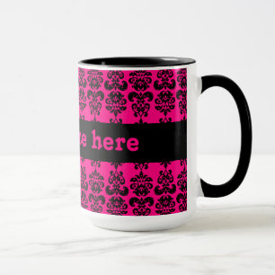 Fuschia and black mini damask print mug