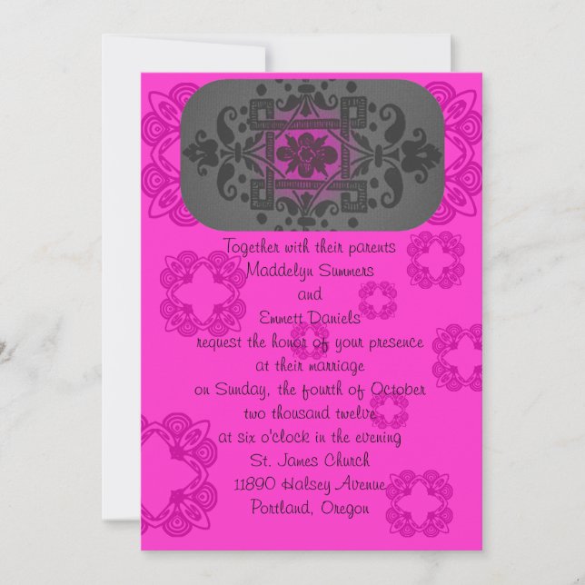 Fuschia and Gray Wedding Invitations (Front)