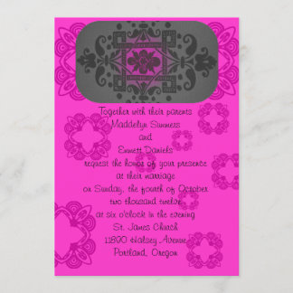 Fuschia and Gray Wedding Invitations