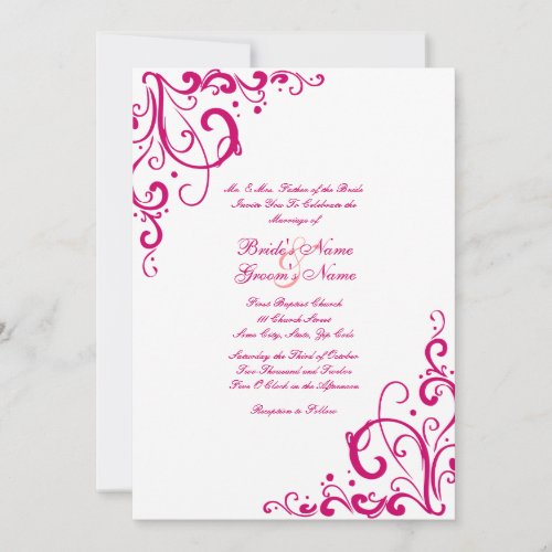 Fuschia and White Flourish Wedding Invitation