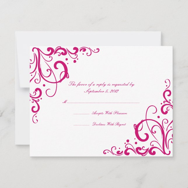 Fuschia and White Flourish Wedding RSVP (Front)