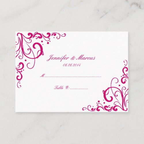 Fuschia and White Flourish Wedding Seating Cards Business Card Templates