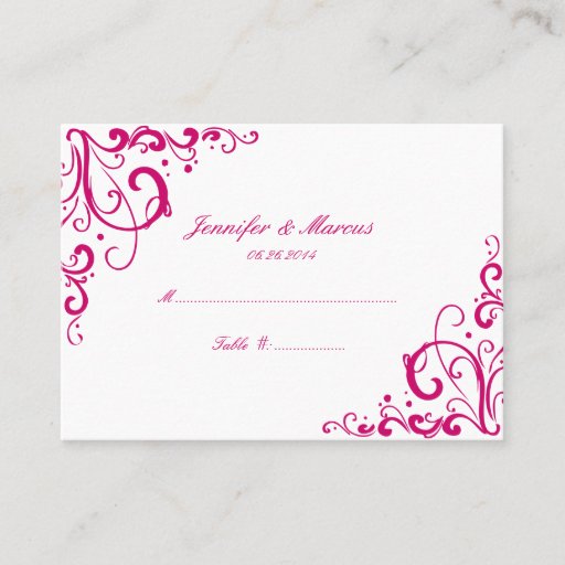 Customizable Fuschia and White Flourish Wedding Seating Cards Business Card Templates