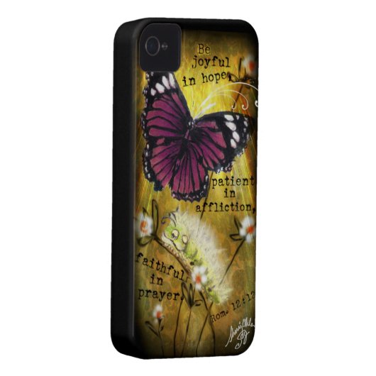 Fuschia Butterfly & Caterpillar 'JO' IPhone Case (Back/Right)