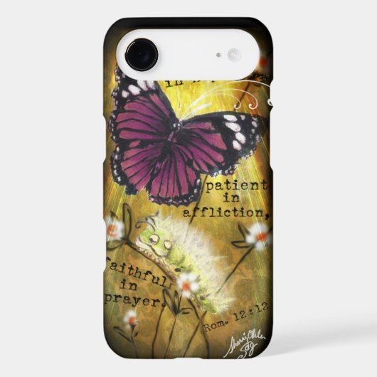 Fuschia Butterfly & Caterpillar 'JO' IPhone Case (Back)